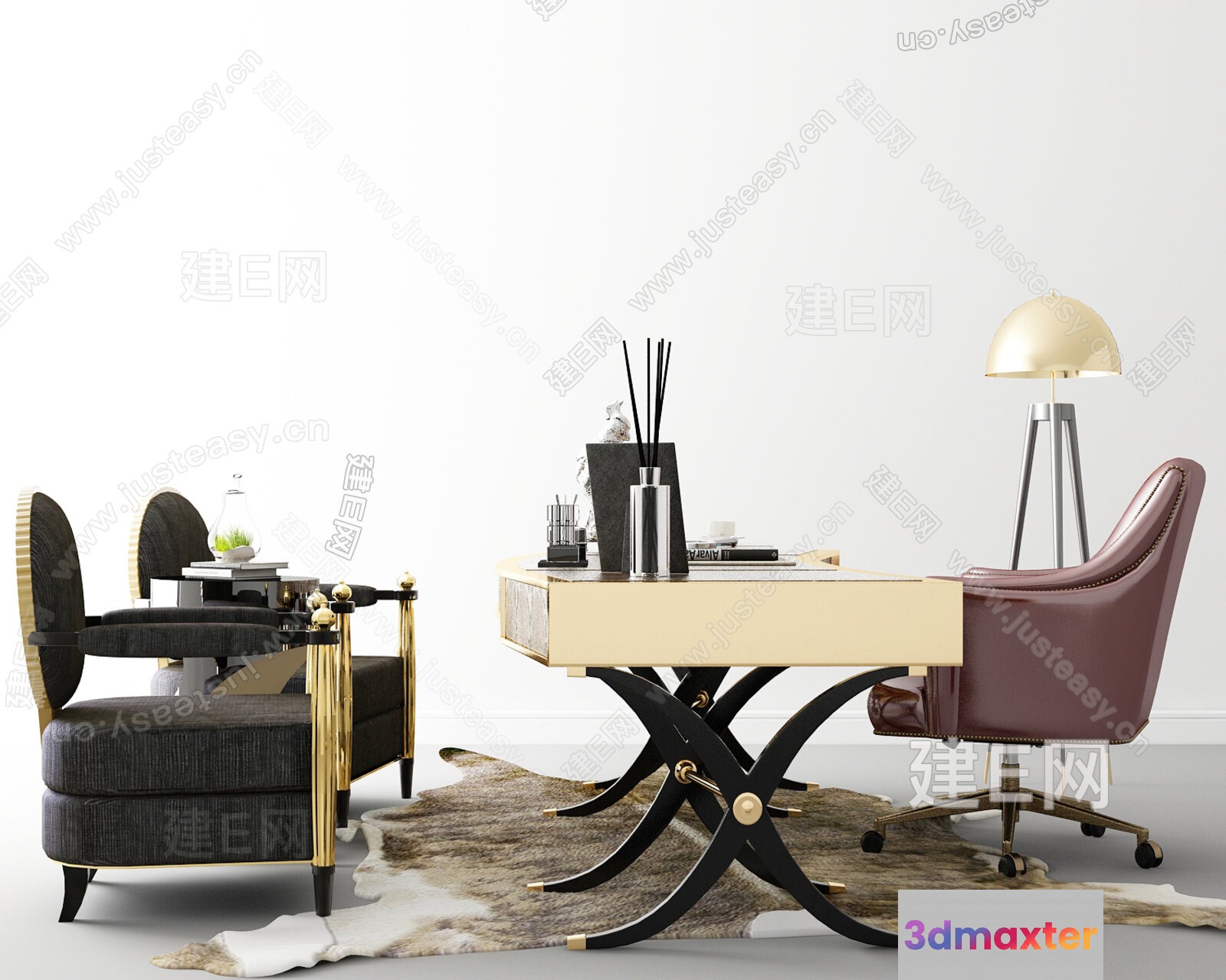 A Desk With A Chair 3D Model - 3146 - VRAY Render