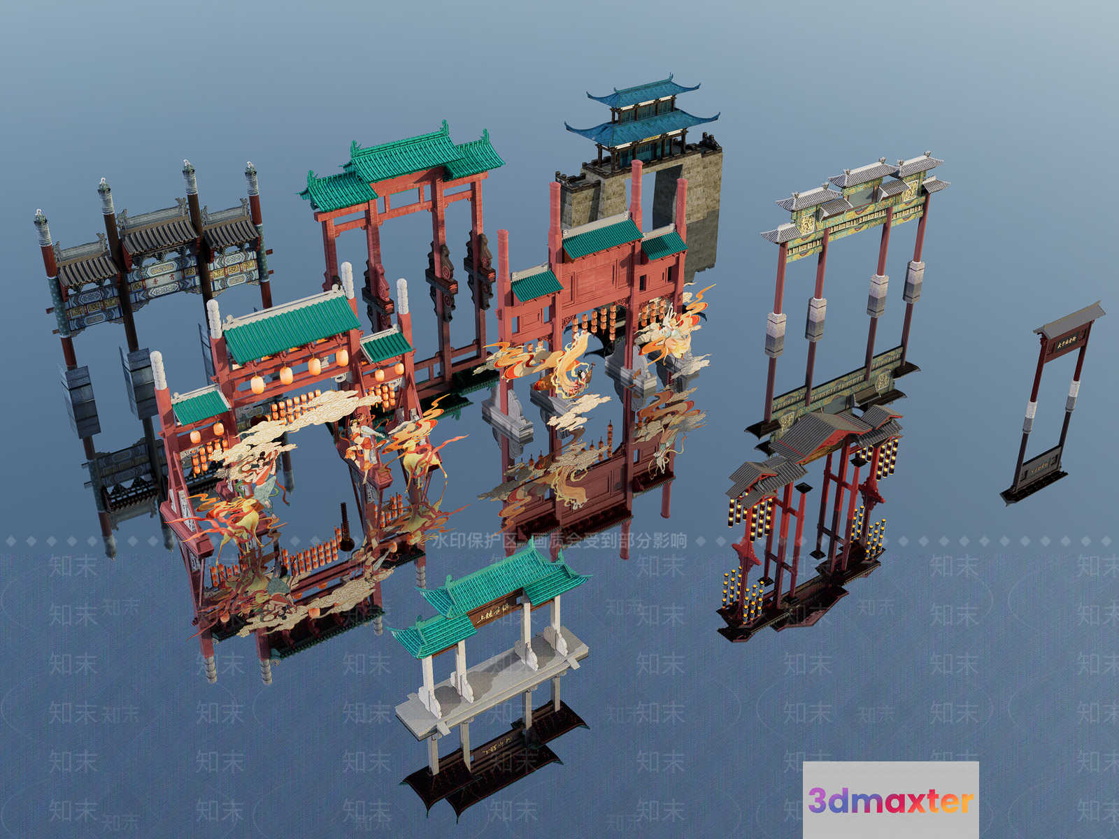 Chinese-Style Gates 3D Model - 6519 - VRAY Render