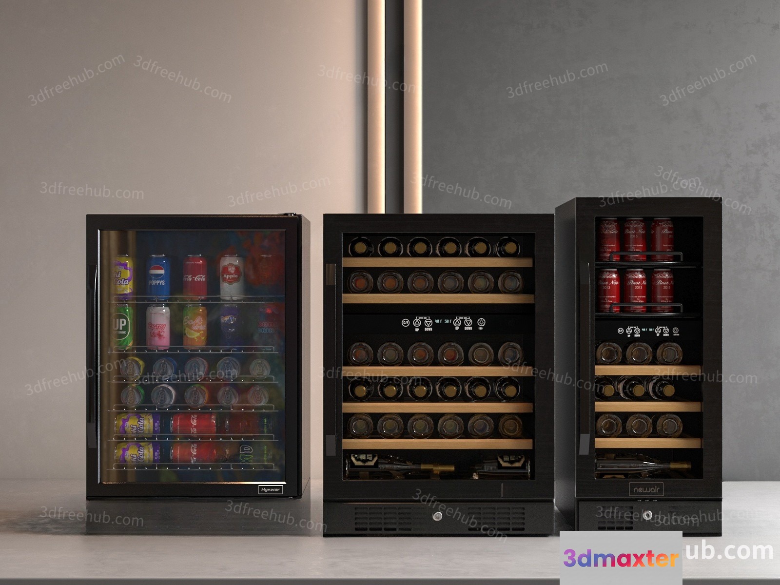 Mini Fridge With Drinks 3D Model - 19283 - VRAY Render