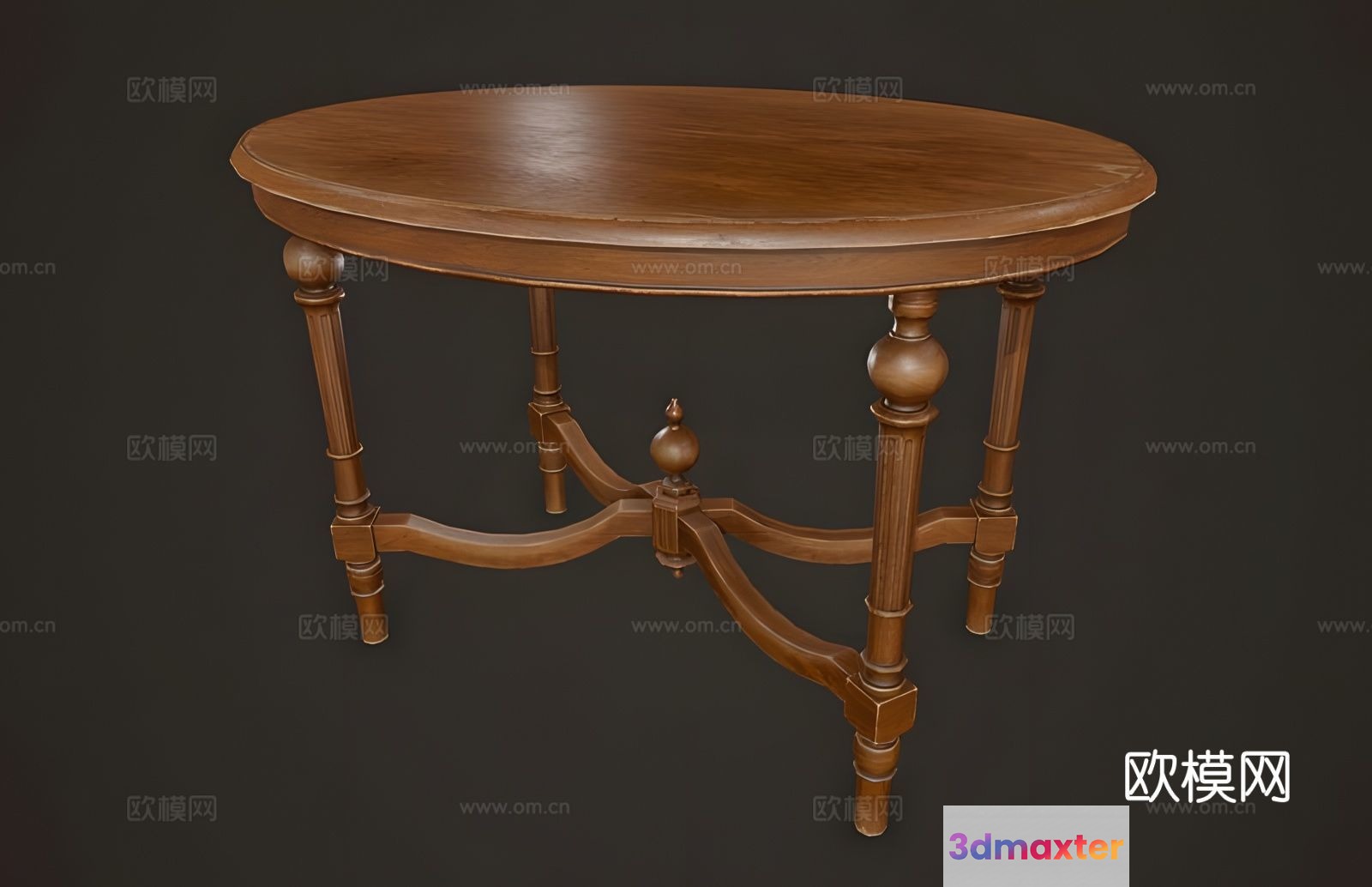 Wooden Oval Table 3D Model - 2659 - VRAY Render