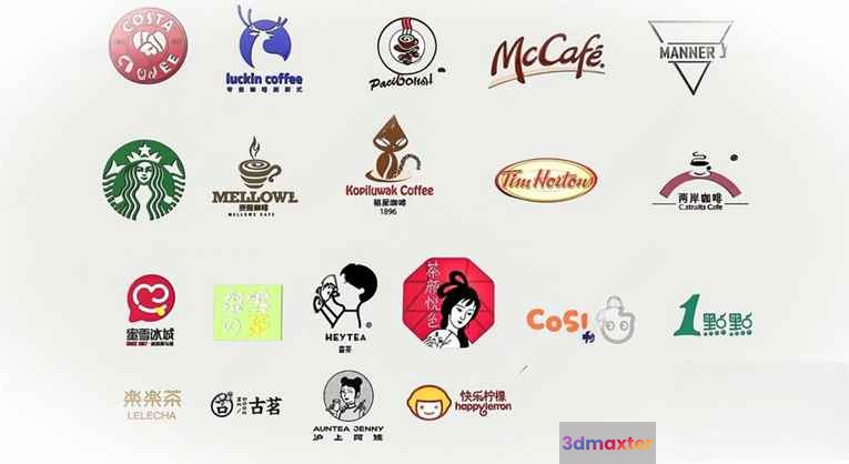 A Collection Of Logos From Various Coffee Shops 3D Model - 675 - VRAY Render