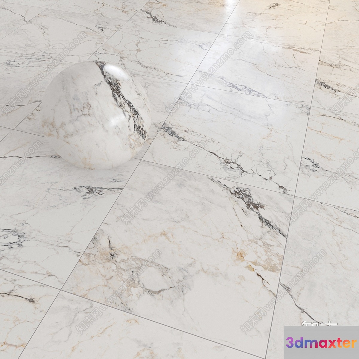 The Single Main Subject Is A Marble Floor With A Marble Sphere 3D Model - 1035 - VRAY Render