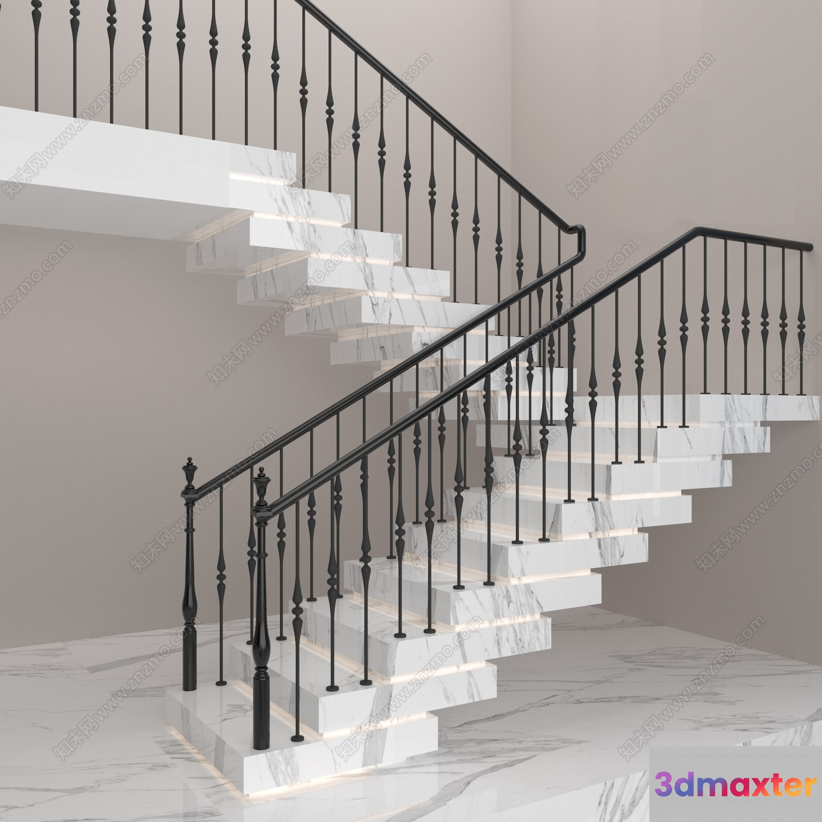 A Modern Staircase With Black Railing 3D Model - 8311 - VRAY Render