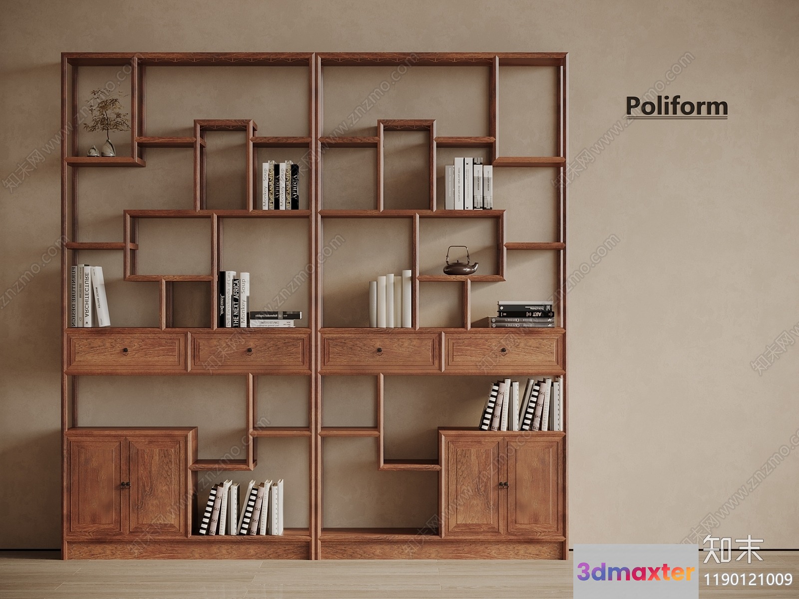 Modern Wooden Shelving Unit 3D Model - 2612 - VRAY Render