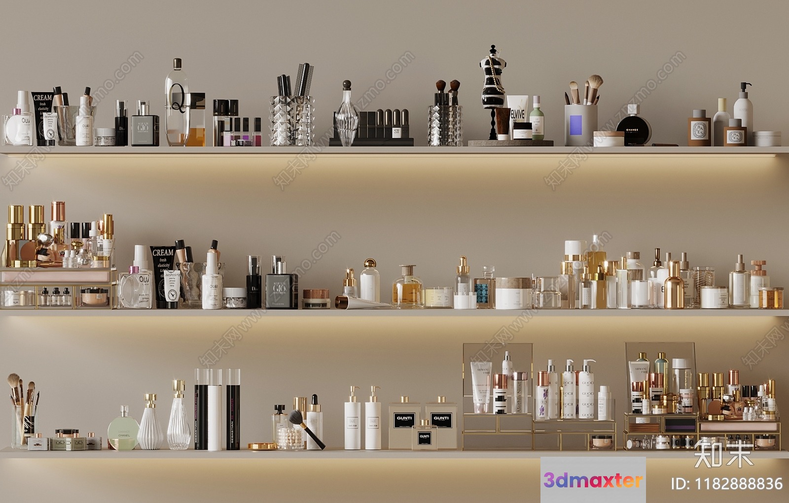 Gold And White Shelves 3D Model - 11098 - VRAY Render