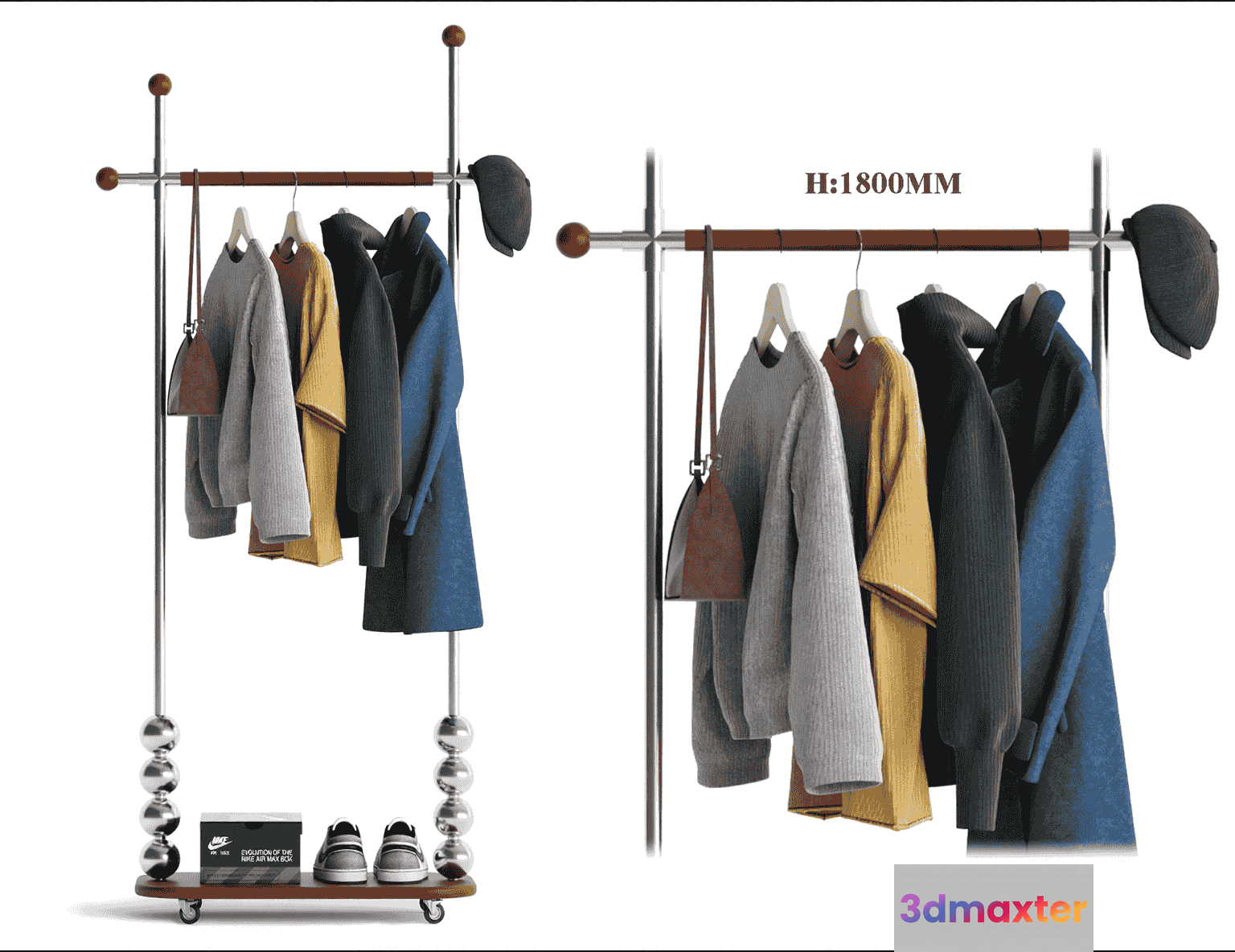 A Coat Rack With Clothes 3D Model - 14050 - VRAY Render