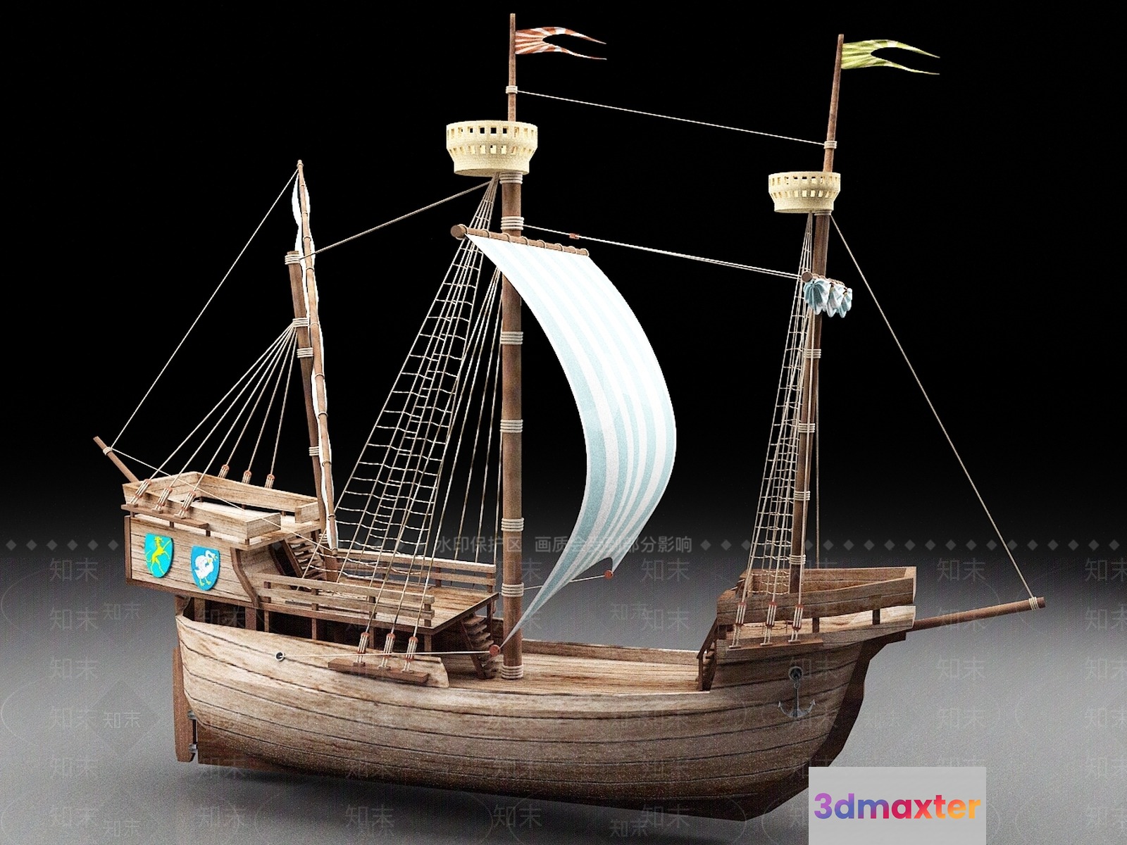 Wooden Sailing Ship 3D Model - 570 - VRAY Render