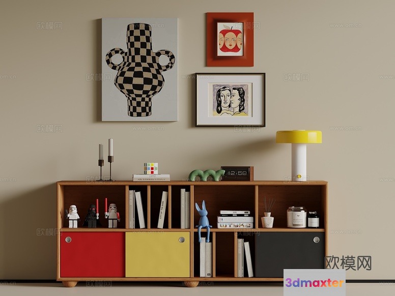 Modern Wooden Bookcase 3D Model - 14137 - VRAY Render