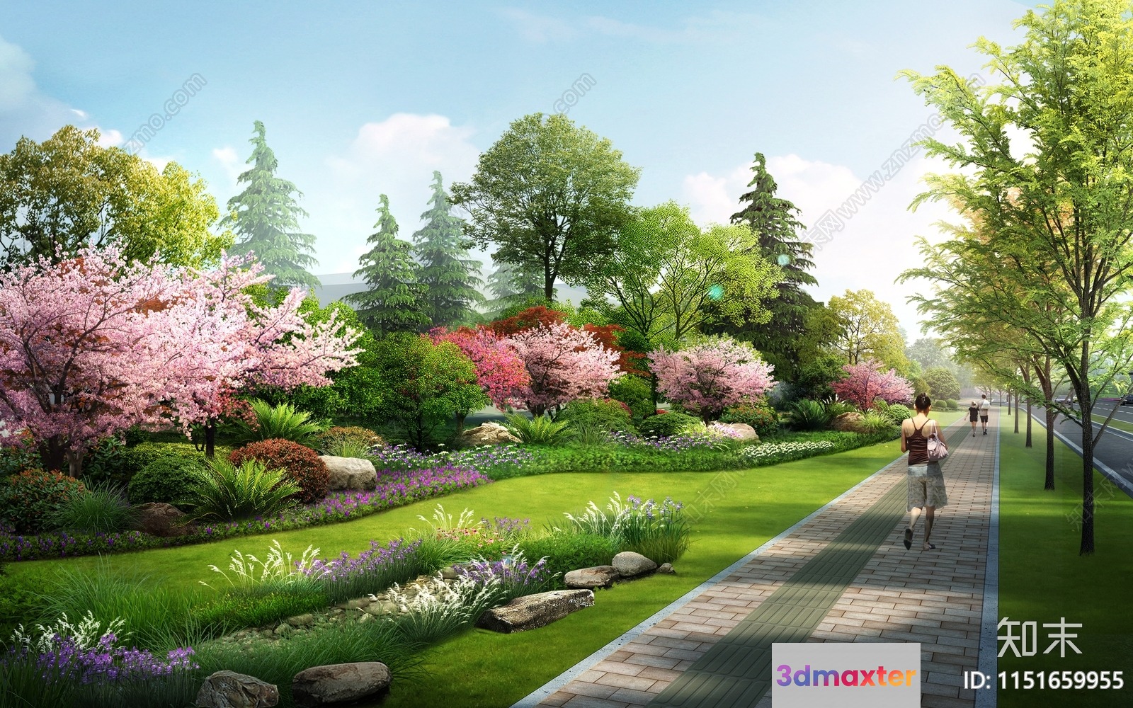 A Woman Walking On A Brick Path 3D Model - 6342 - VRAY Render