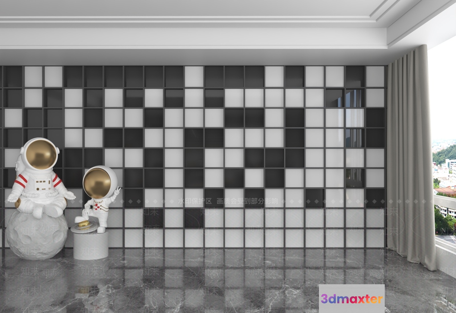 A Room With A Unique Wall Design 3D Model - 18147 - VRAY Render