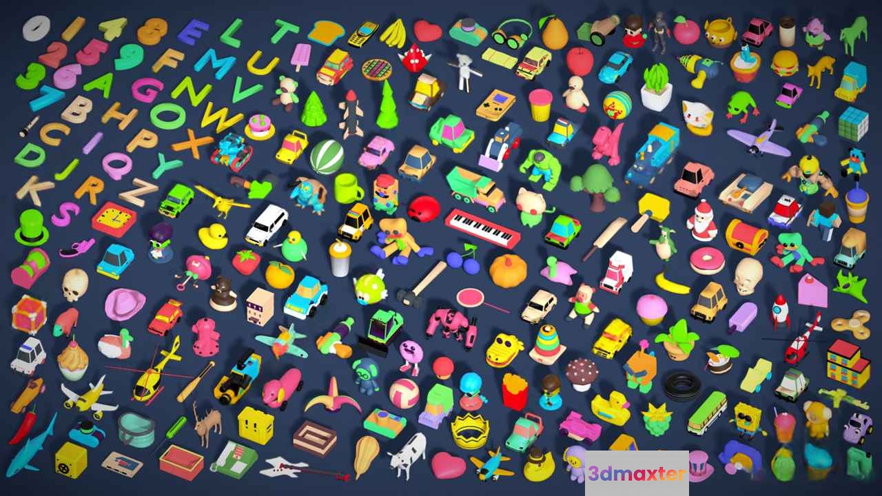 A Colorful 3D Graphic Of Various Objects 3D Model - 16212 - VRAY Render