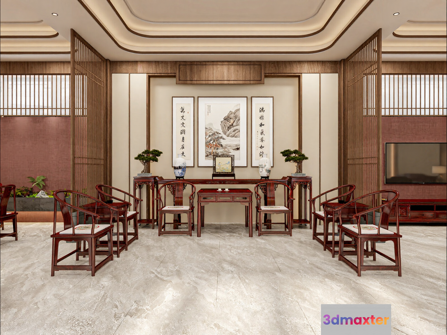 Traditional Chinese Living Room 3D Model - 9680 - VRAY Render