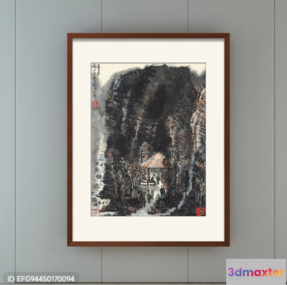 A Framed Painting Of A Mountainous Landscape 3D Model - 8470 - VRAY Render