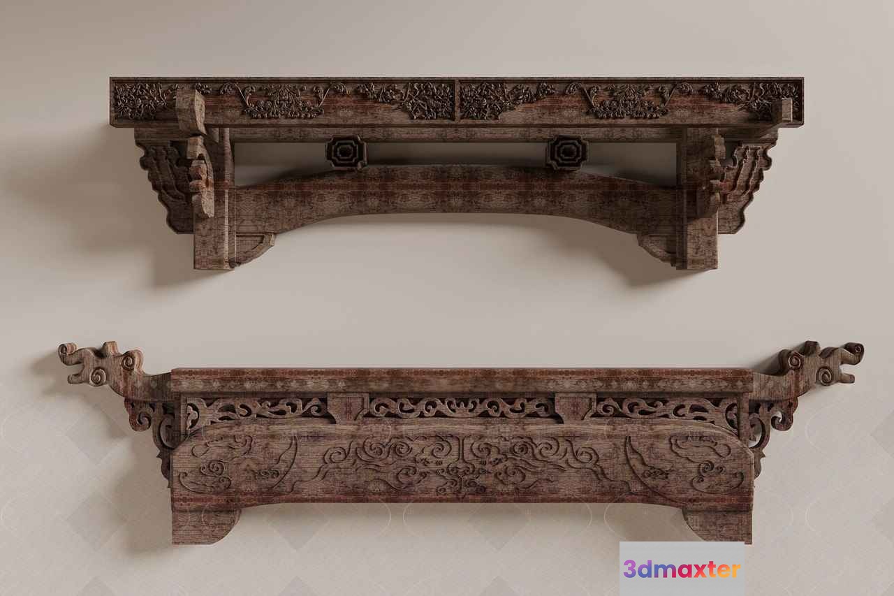 Wooden Ornate Shelves 3D Model - 13151 - CORONA Render