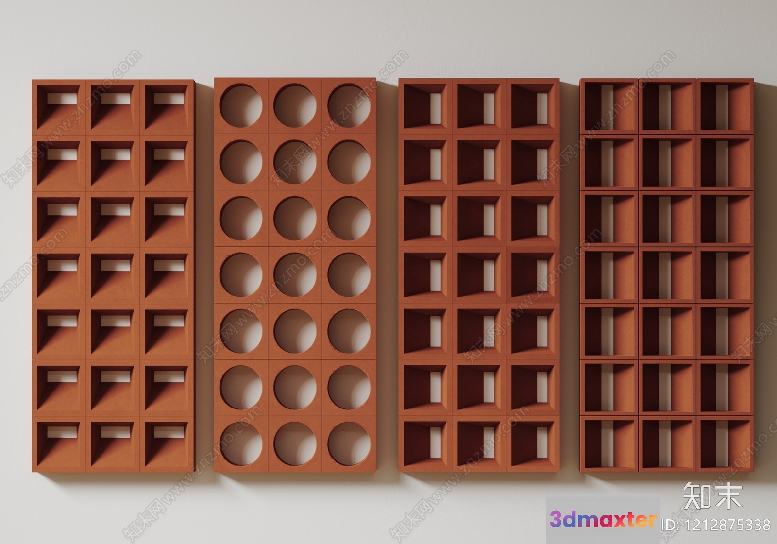 A Collection Of Red Clay Wall Tiles With Various Patterns And Designs 3D Model - 16067 - VRAY Render