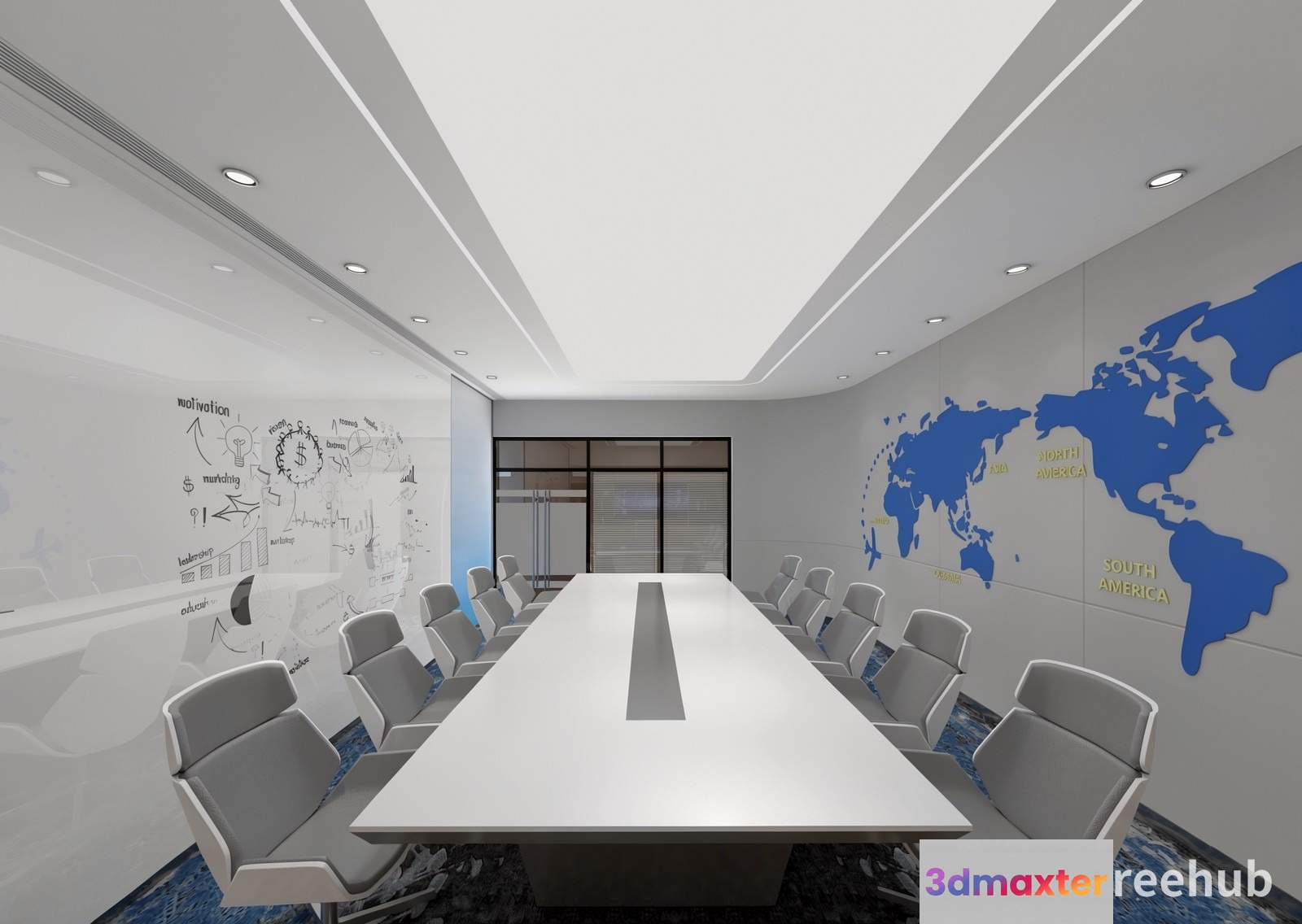 A Large White Conference Table 3D Model - 22007 - VRAY Render