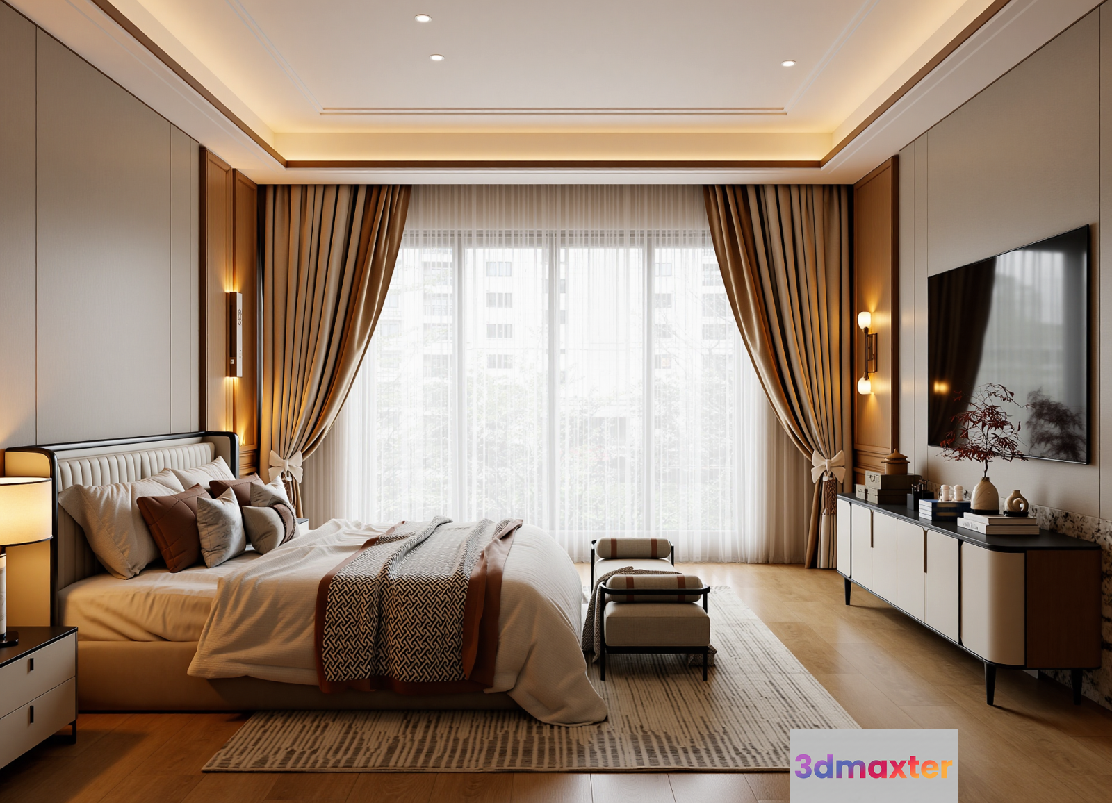Cozy Modern Bedroom 3D Model - 16643 - VRAY Render