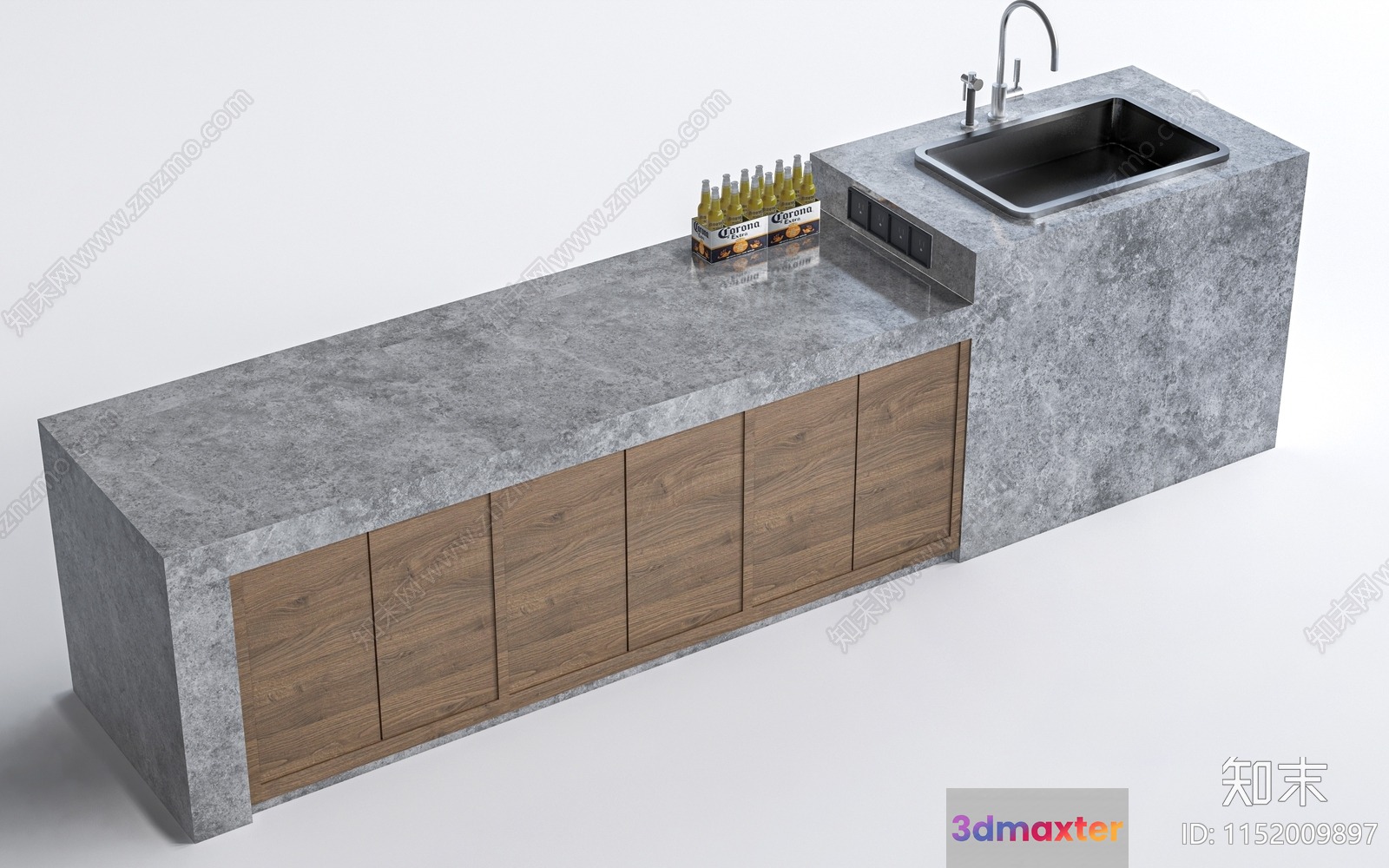 A Kitchen Counter With A Sink 3D Model - 7290 - VRAY Render