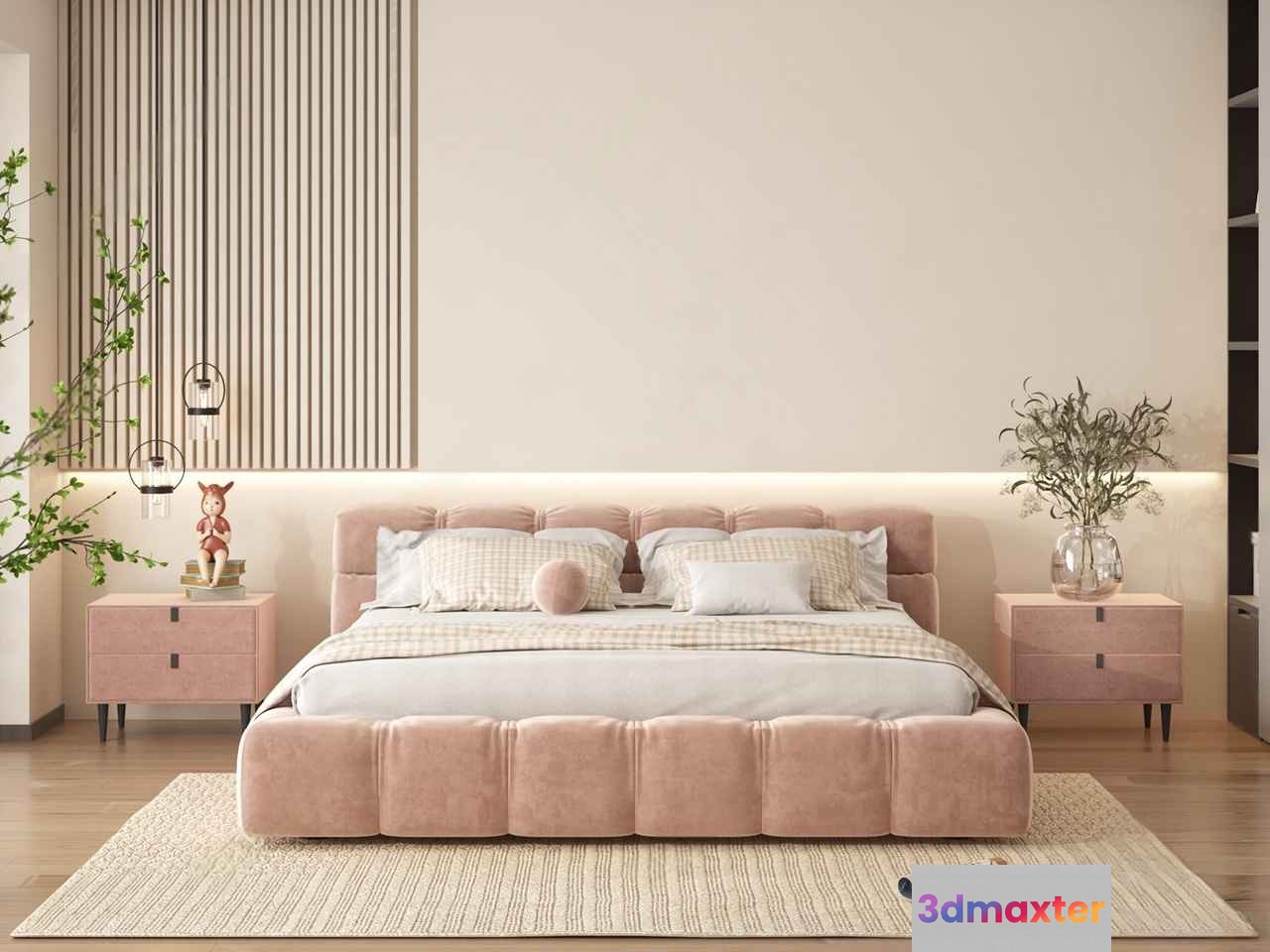 Modern Beige Bed 3D Model - 14701 - VRAY Render