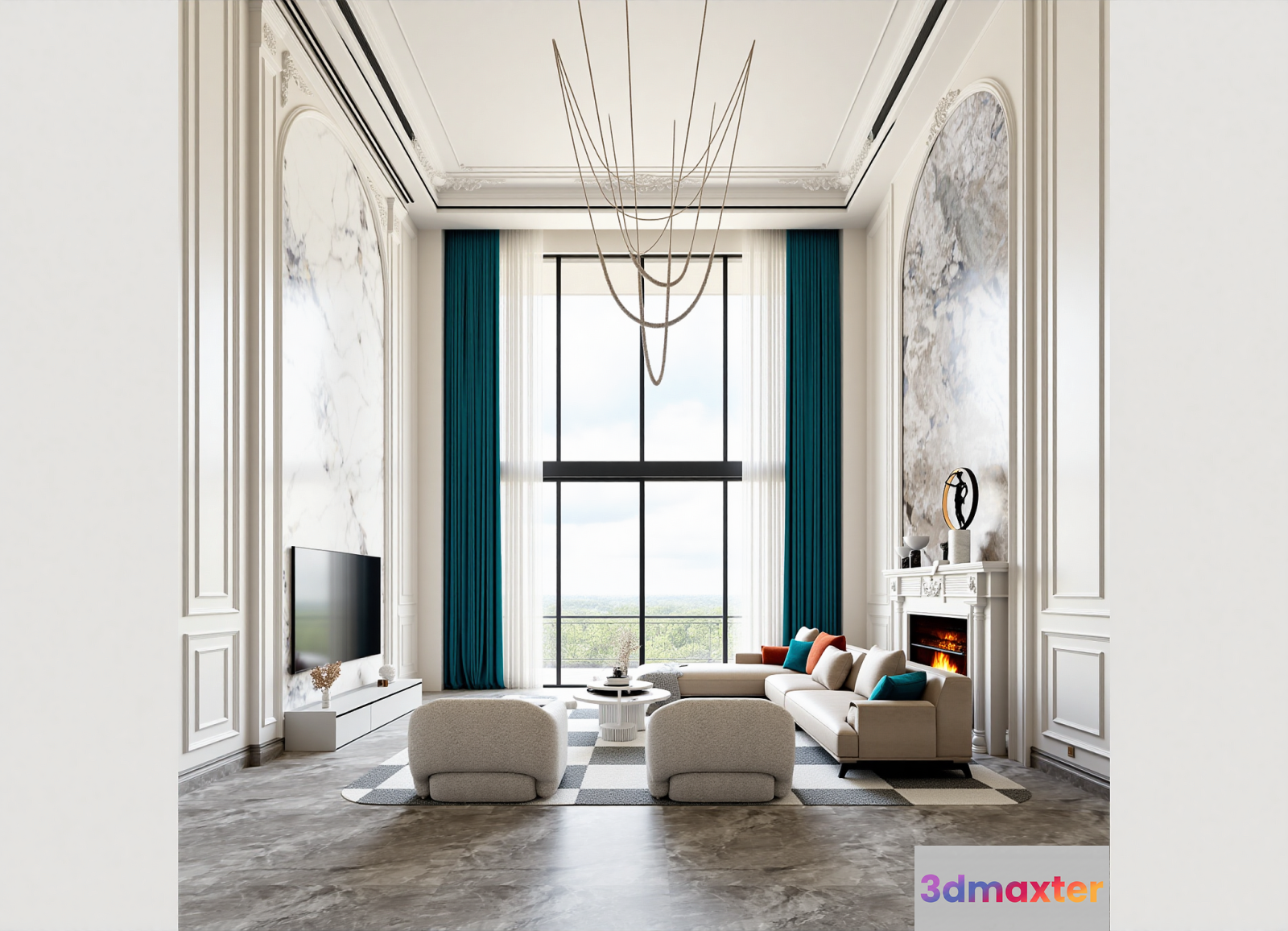 Modern Living Room 3D Model - 12901 - VRAY Render