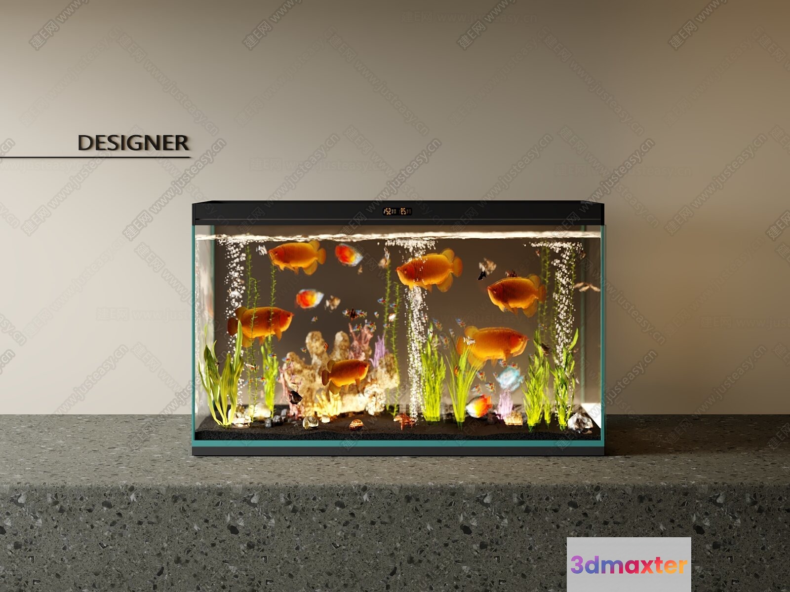 A Fish Tank With Colorful Fish 3D Model - 718 - VRAY Render