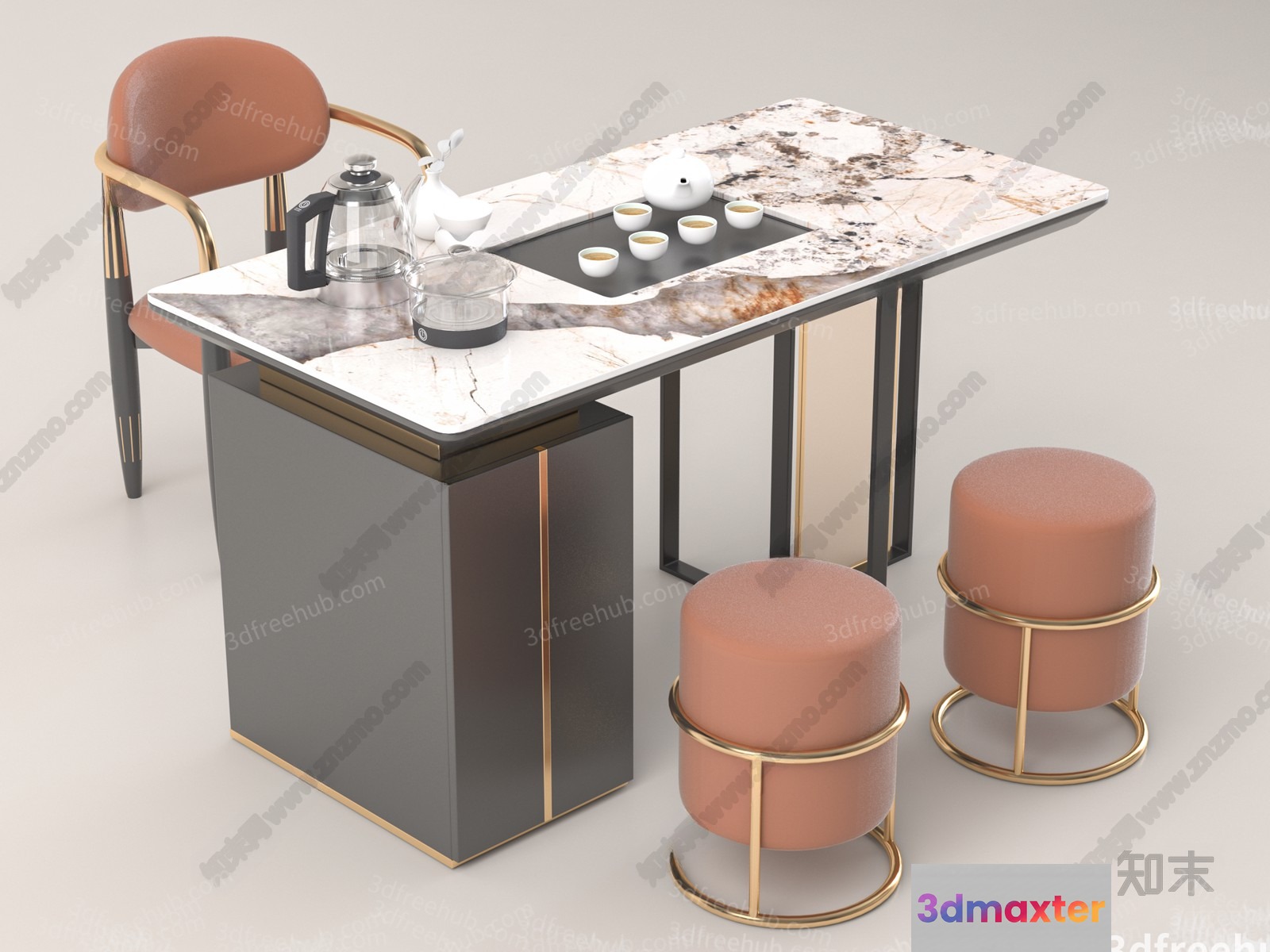 A Modern Table And Chairs Set 3D Model - 18899 - VRAY Render
