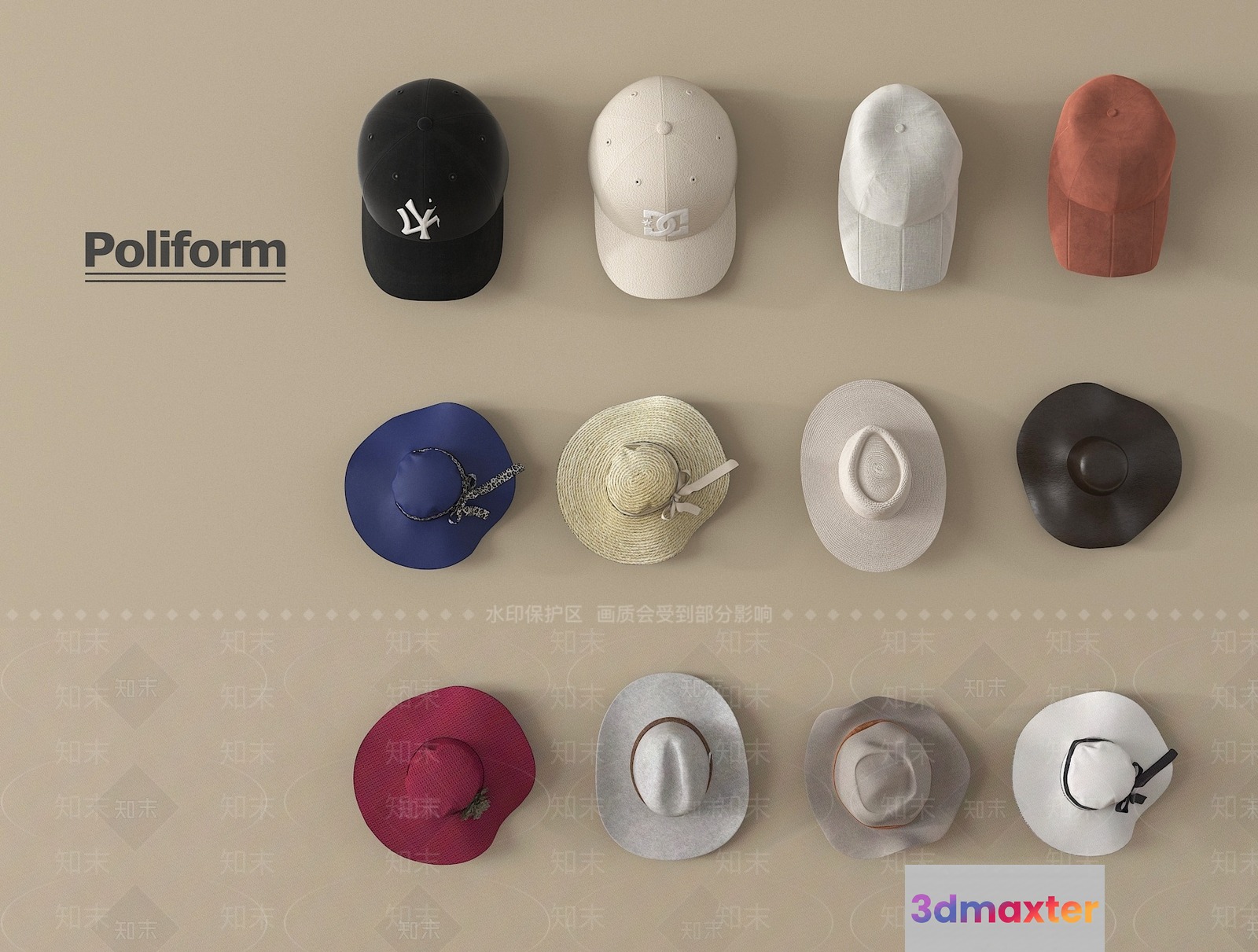 A Collection Of Hats 3D Model - 13710 - VRAY Render