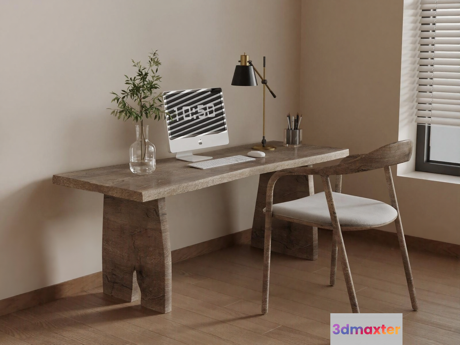 Modern Wood Desk 3D Model - 7876 - VRAY Render