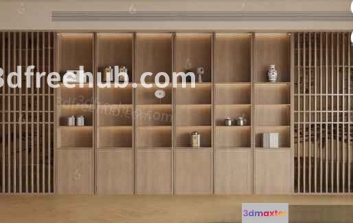 A Large Wall With Shelves 3D Model - 21527 - VRAY Render