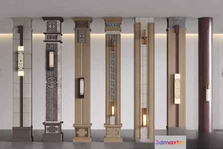 Tall Decorative Columns 3D Model - 10780 - VRAY Render