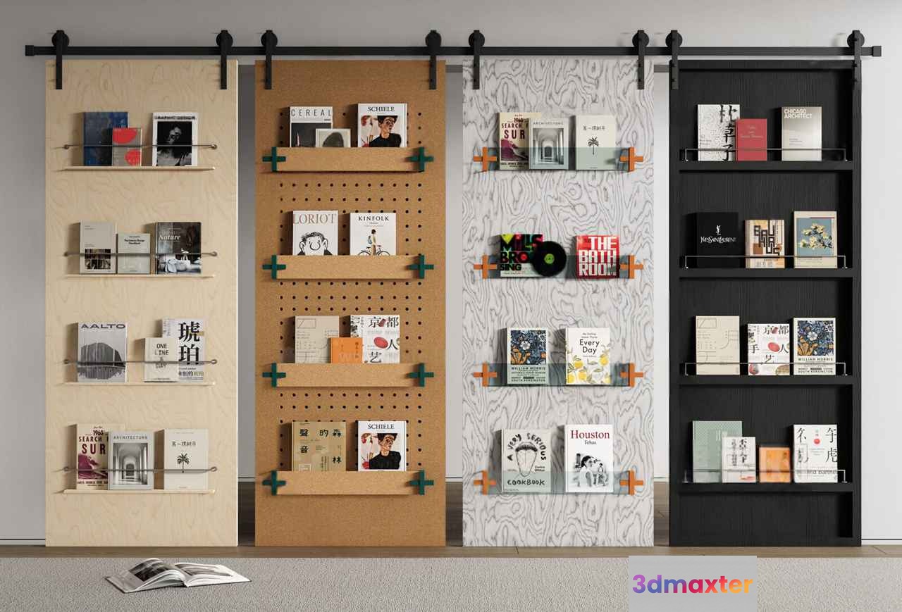Modern Sliding Bookshelves 3D Model - 23417 - VRAY Render