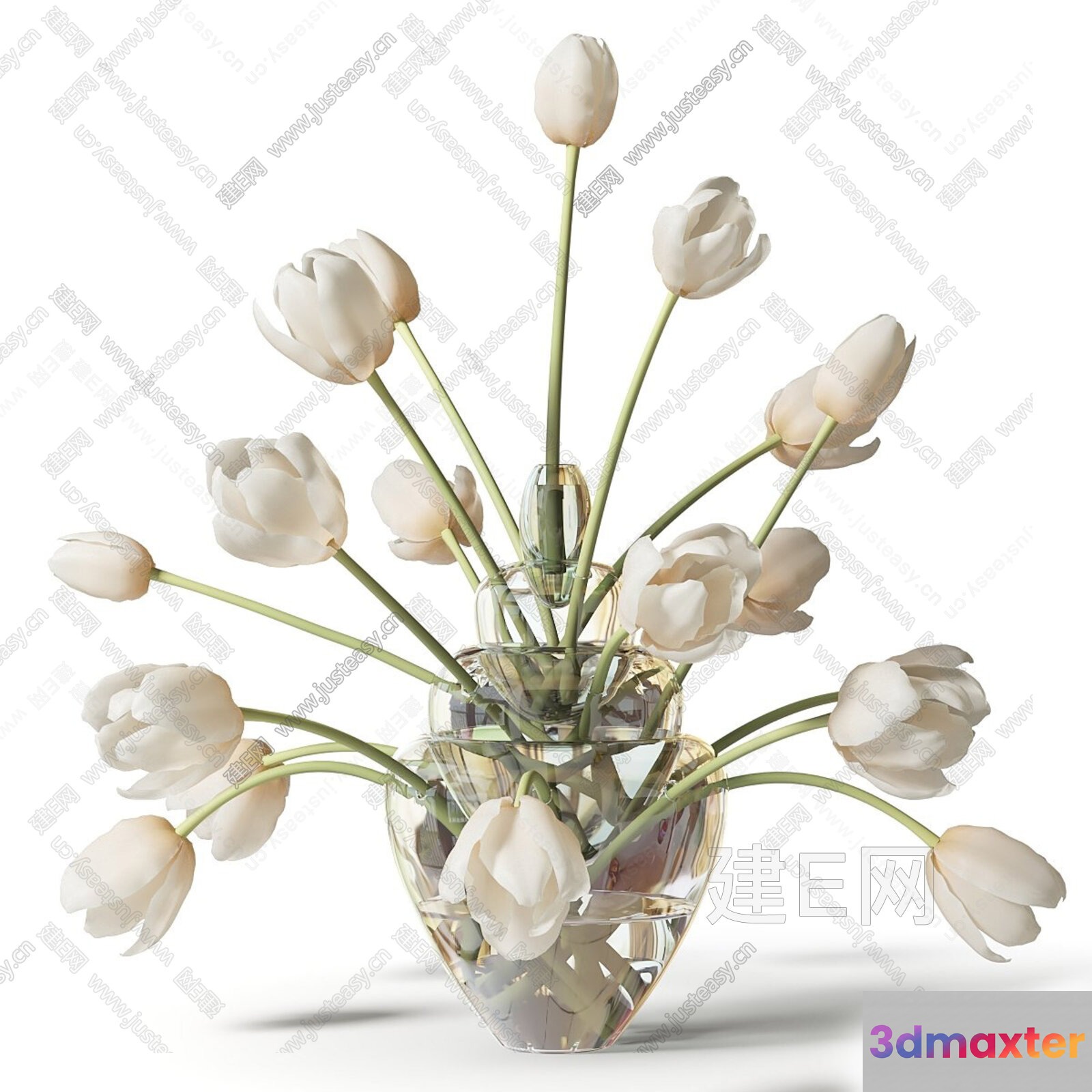 A Vase Of White Tulips 3D Model - 428 - VRAY Render