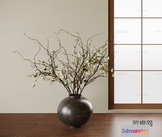 A Large Vase With Branches And Flowers 3D Model - 8787 - VRAY Render