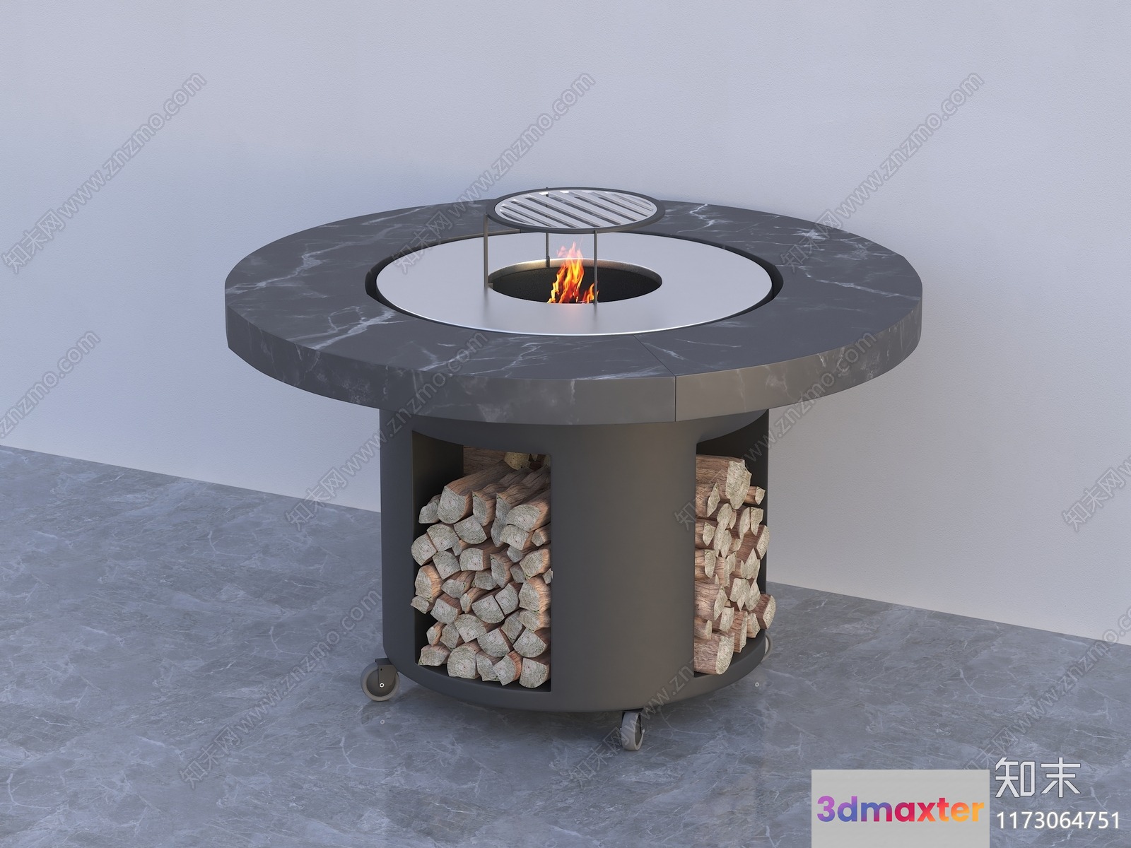 A Round Fire Pit With A Marble Table Top 3D Model - 20075 - VRAY Render