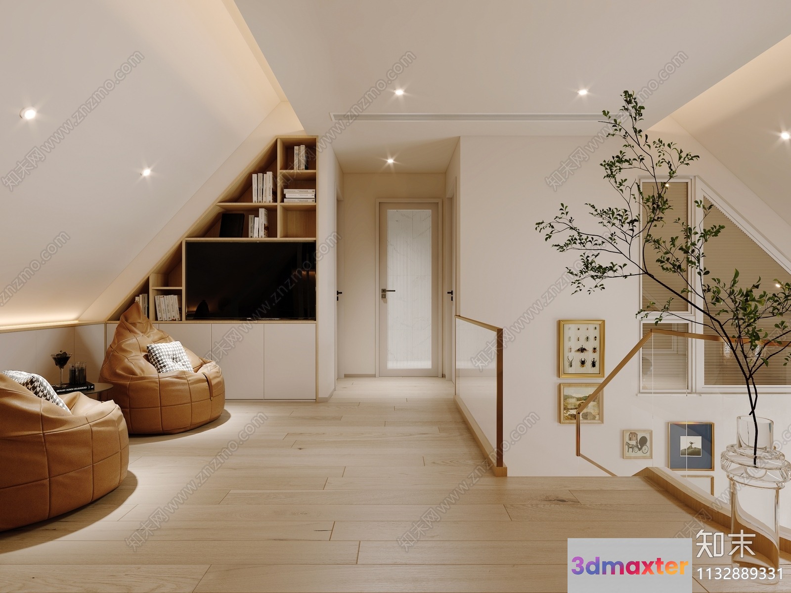Modern Attic Space 3D Model - 12720 - VRAY Render
