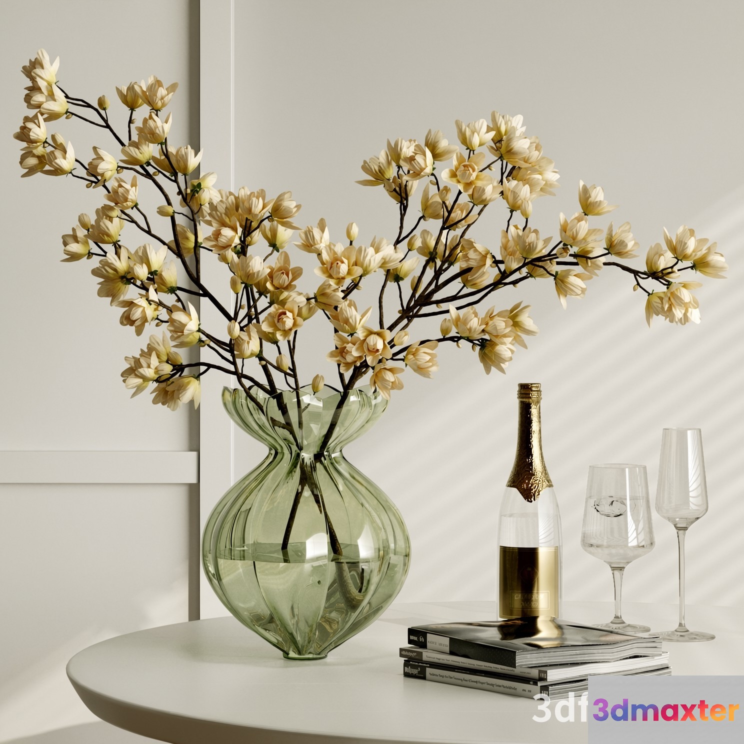 A Glass Vase With White Flowers 3D Model - 23563 - VRAY Render