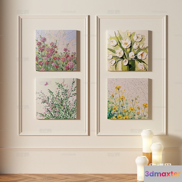 Floral Paintings On Wall 3D Model - 822 - VRAY Render