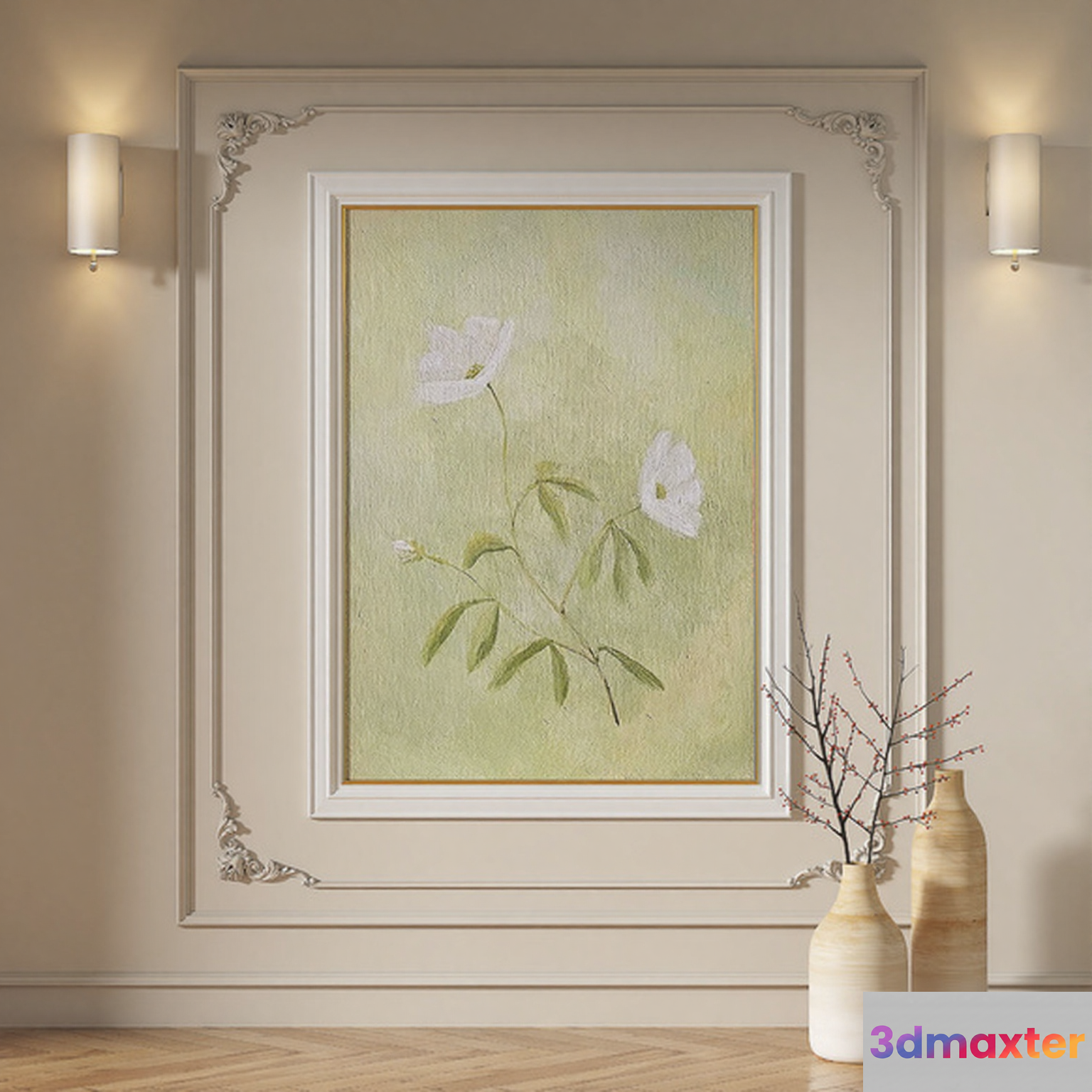 White Flower Painting 3D Model - 2130 - VRAY Render