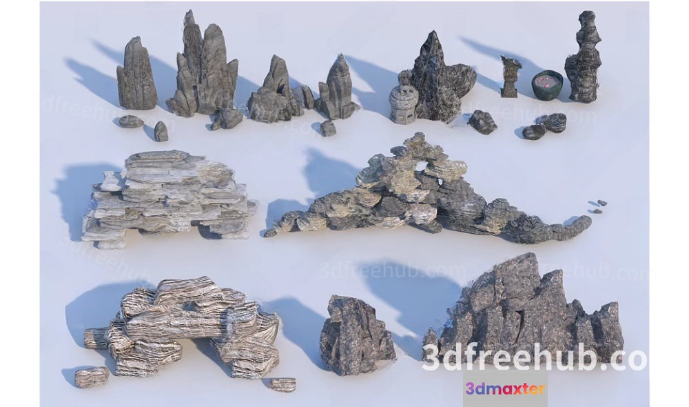 A Collection Of Grey Rocks 3D Model - 21437 - VRAY Render