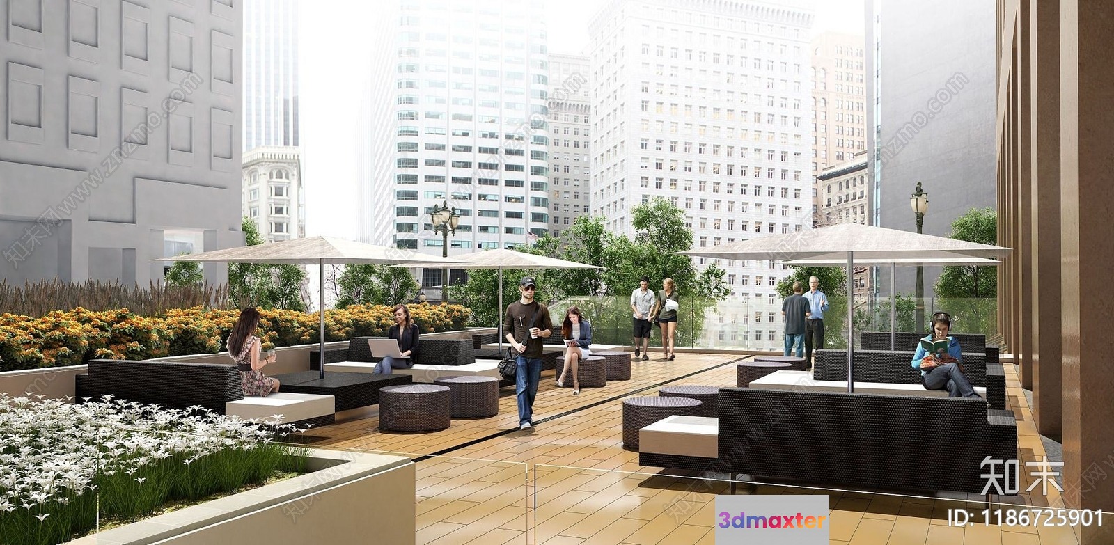 Urban Outdoor Seating Area 3D Model - 1189 - VRAY Render