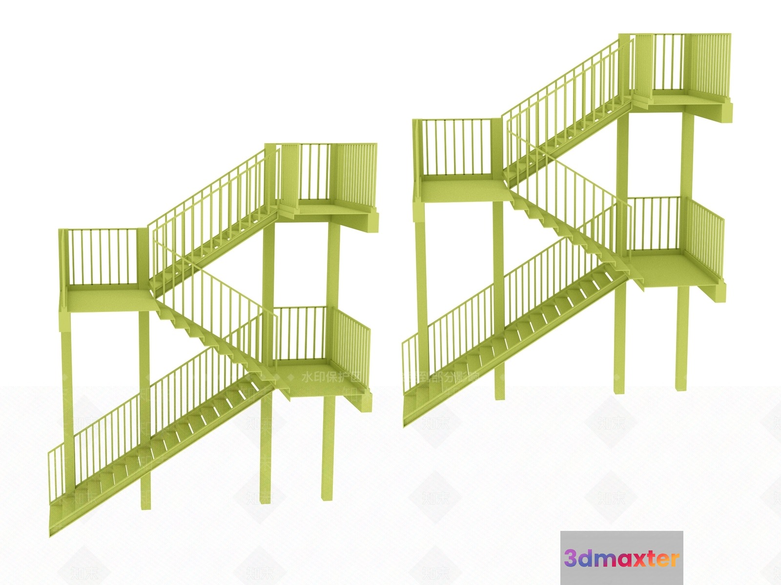 Green Metal Staircase 3D Model - 4356 - VRAY Render