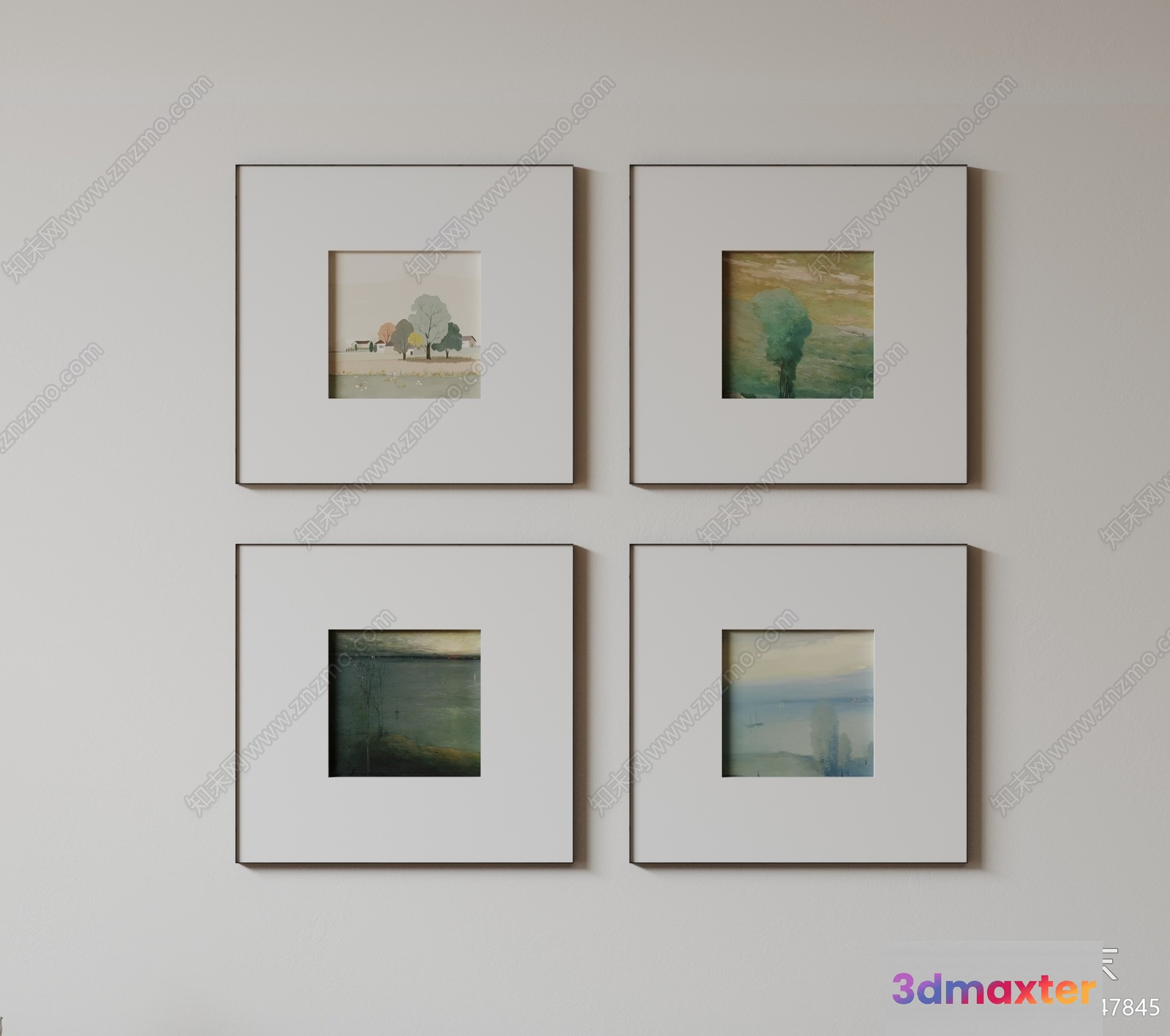 Four Framed Landscape Paintings 3D Model - 20350 - VRAY Render