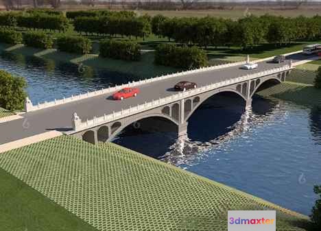 A Bridge With Cars 3D Model - 6619 - VRAY Render