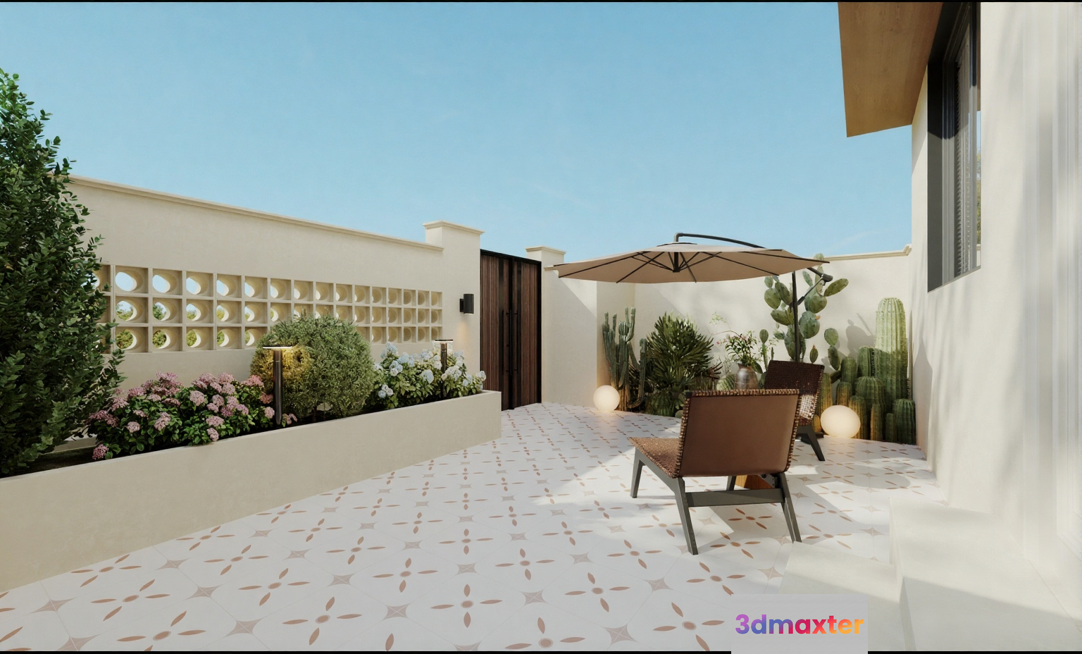 A Patio With A Brown Chair 3D Model - 19729 - CORONA Render