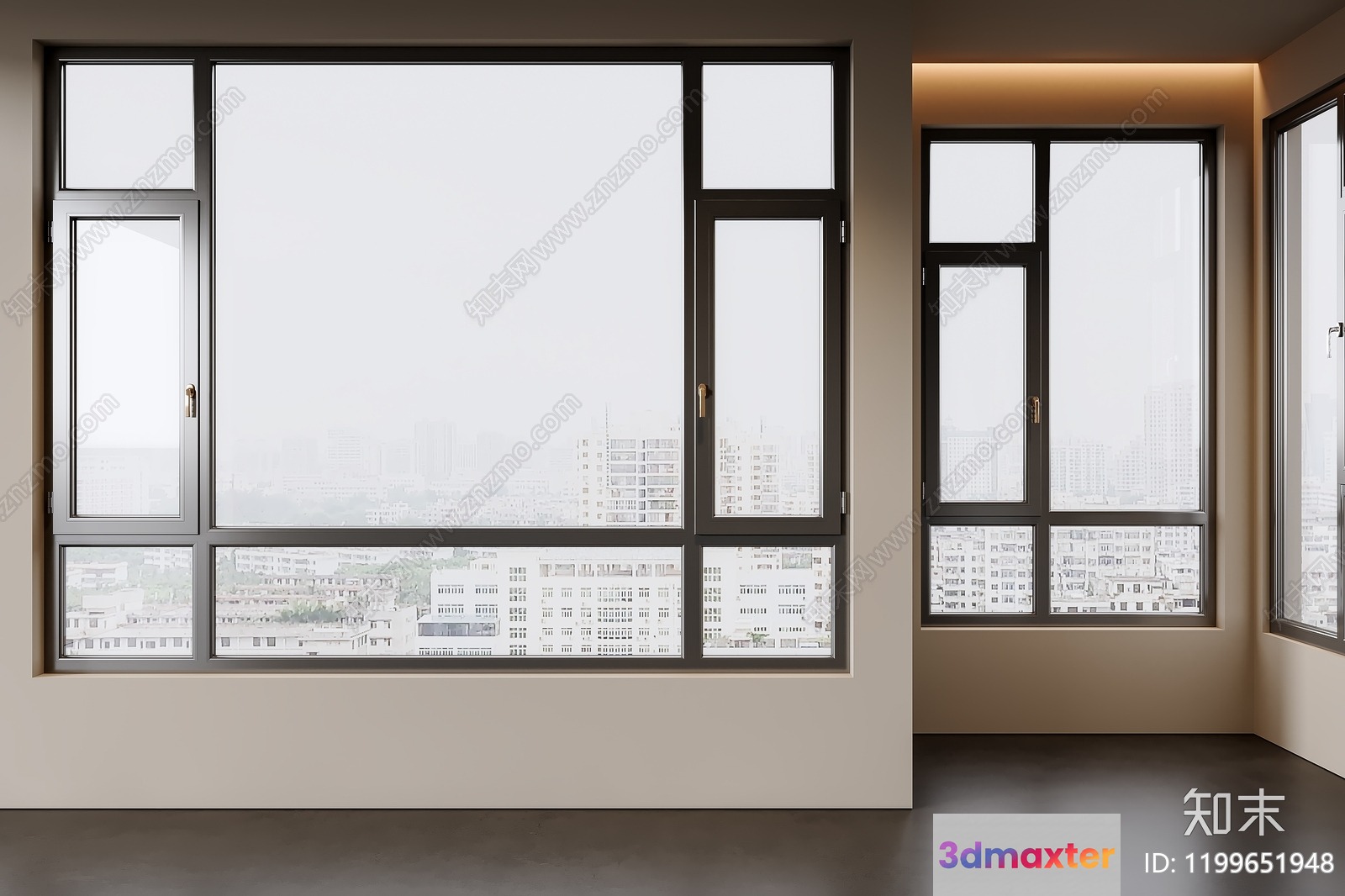 A Large Window With A City View 3D Model - 3397 - VRAY Render
