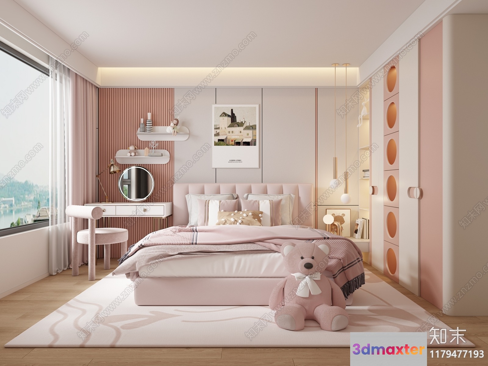 Cozy Pink Bedroom 3D Model - 3801 - VRAY Render