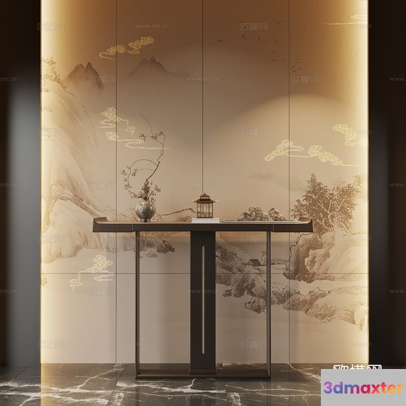 A Console Table With A Landscape Painting On The Wall 3D Model - 16905 - VRAY Render
