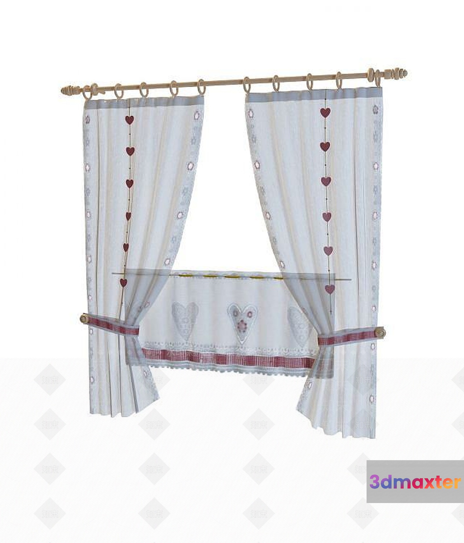 White Heart-Patterned Curtains 3D Model - 21128 - VRAY Render