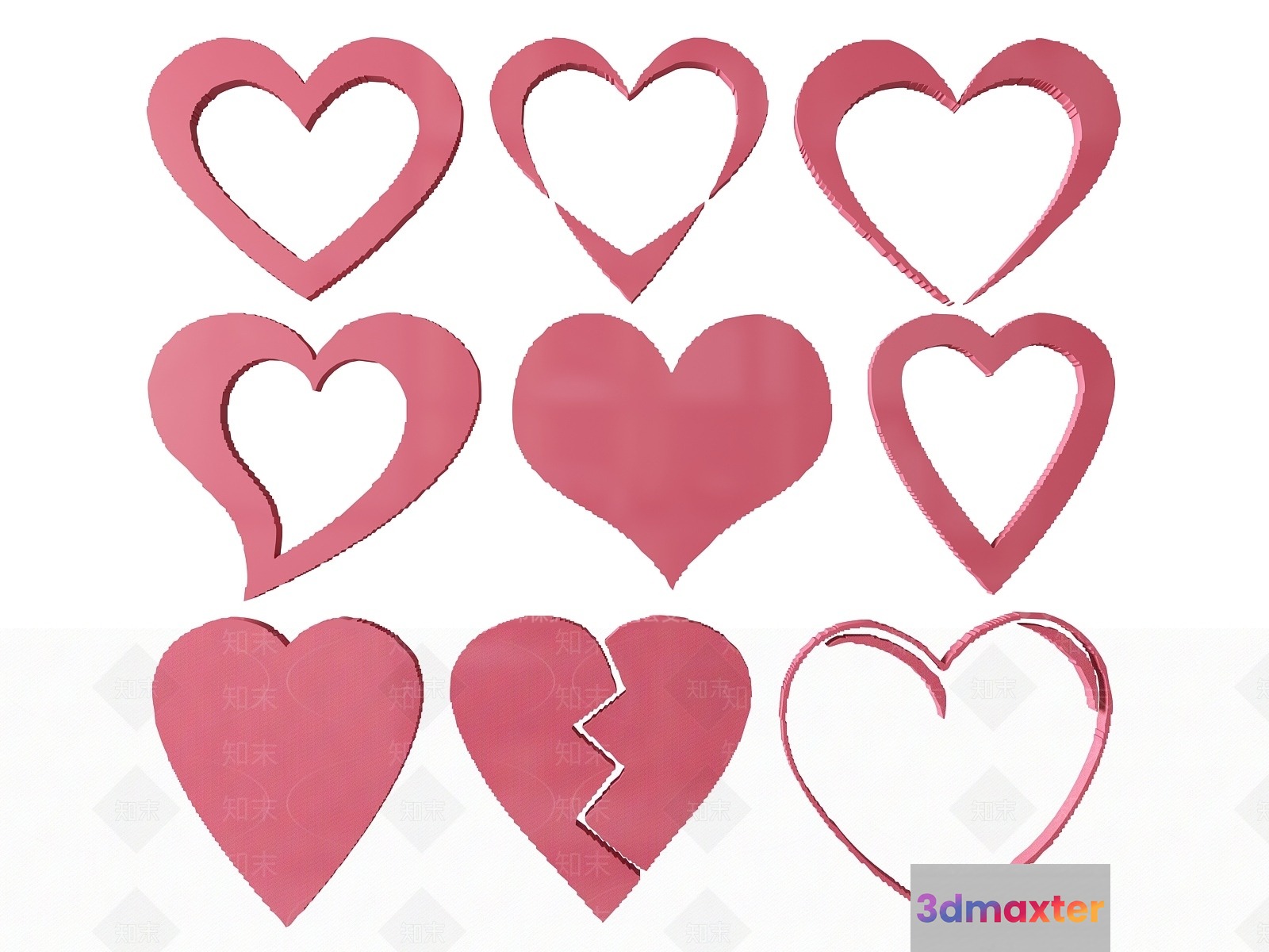 Pink Broken Heart 3D Model - 18656 - VRAY Render