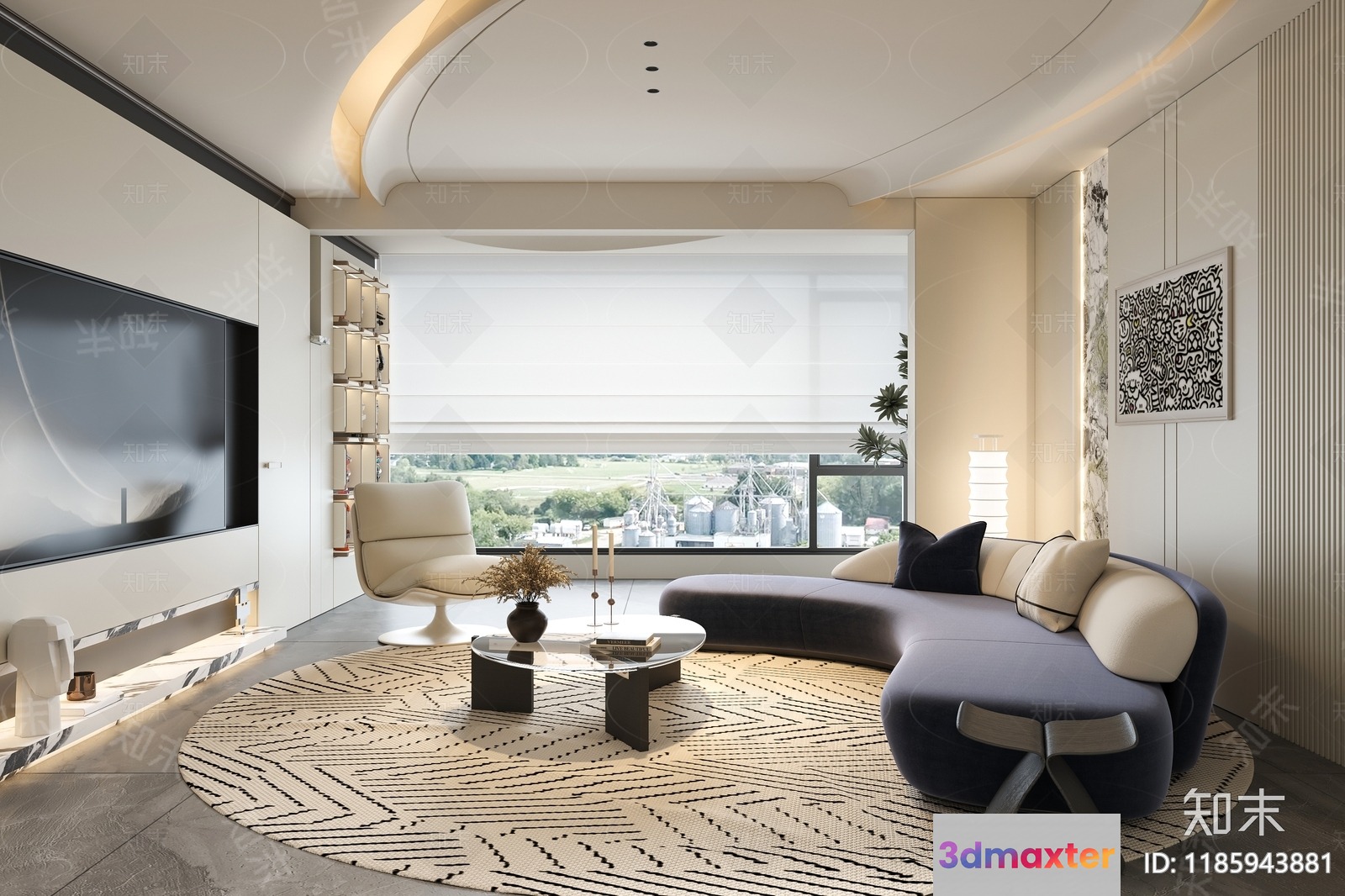 Modern Living Room 3D Model - 13697 - VRAY Render